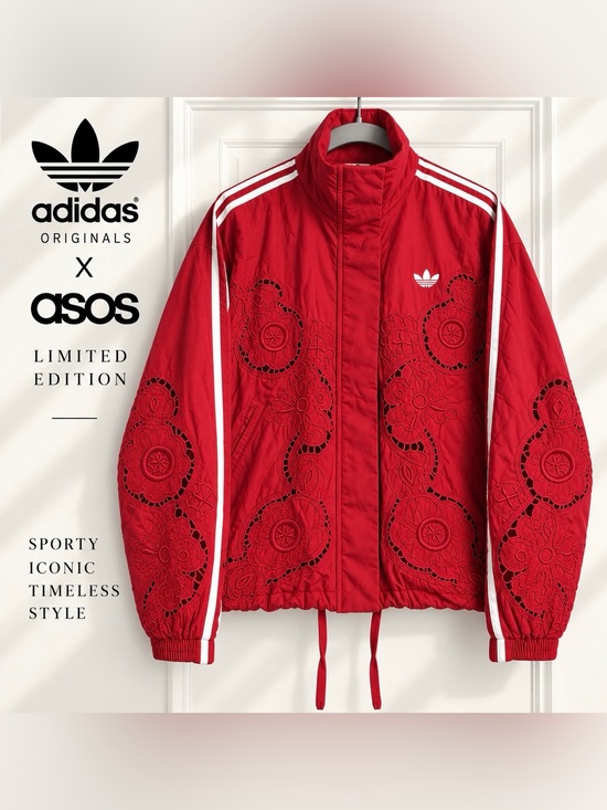 adidas Jackets & Blazers - adidas Originals × ASOS oversized cutwork track jacket red size XS, S, M, L, XL